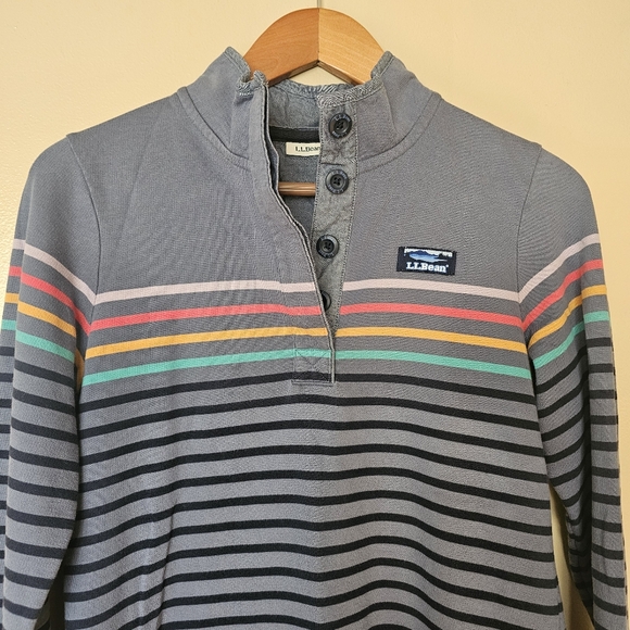 LL Bean Cotton Rugby Henley XS Grey Rainbow Stripe Granola Girl Outdoorsy Nature - Picture 4 of 13
